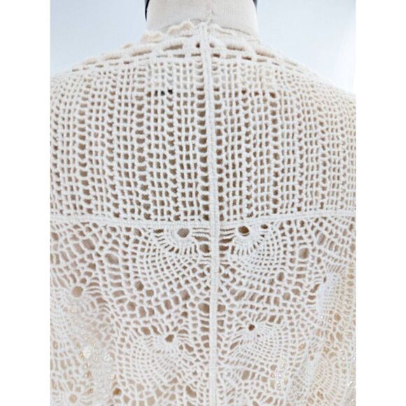 Sparrow Women Cream Batwing Sleeve Crochet Lace Cotton Poncho Size Medium - Picture 10 of 15